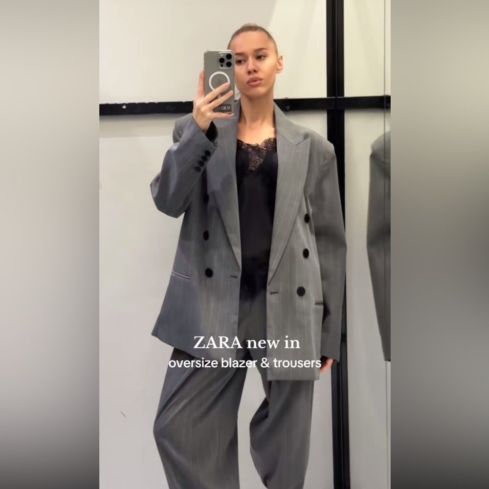ZARA OVERSIZE PINSTRIPE BLAZER - Picture 3 of 15
